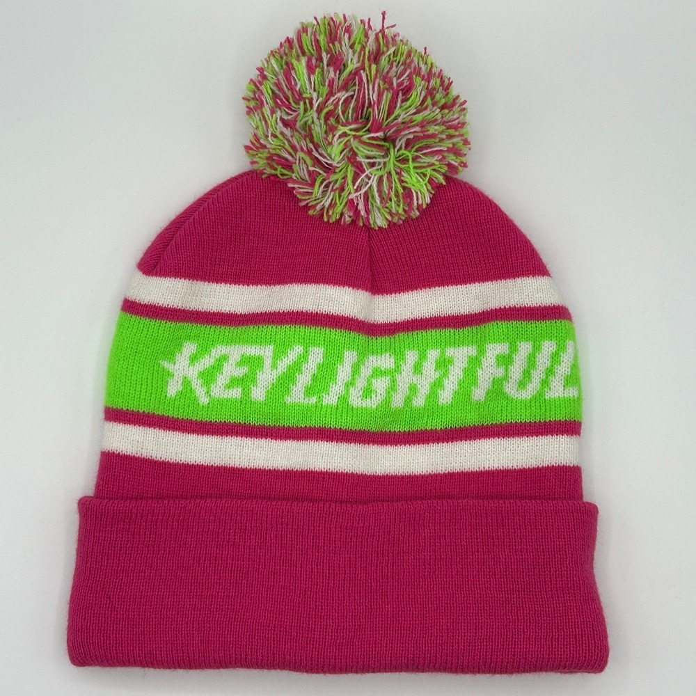 Keystone Light Keylightful Beanie Pom Pom Pink Lime Green Acrylic Streetwear